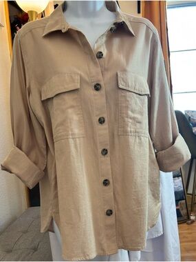 H&M Beige Button-Down Utility Shirt